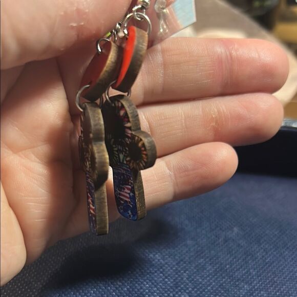 Red and Blue Cross Earrings - Picture 3 of 3